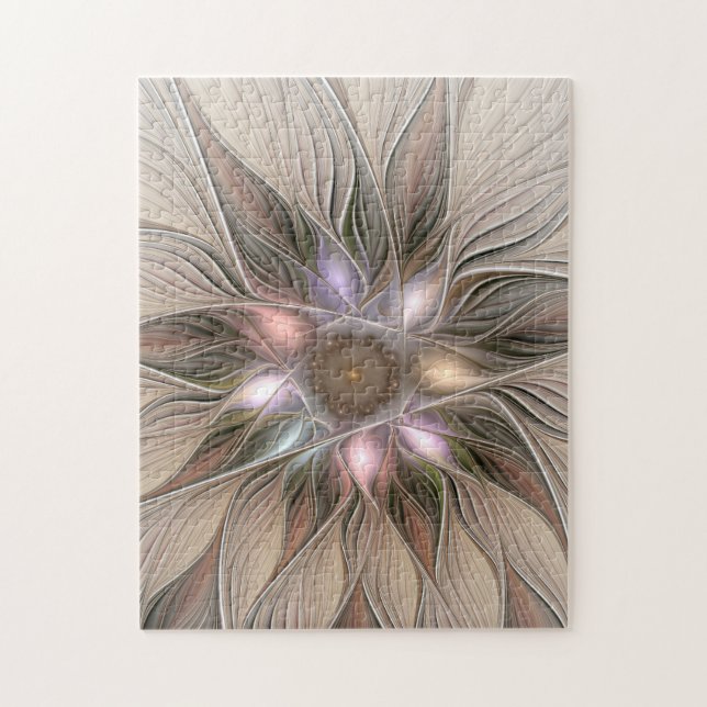 Joyful Flower Abstract Beige Brown Floral Fractal Jigsaw Puzzle (Vertical)