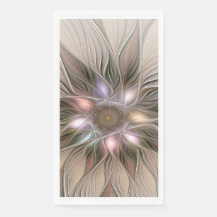 Joyful Flower Abstract Beige Brown Floral Fractal Napkin