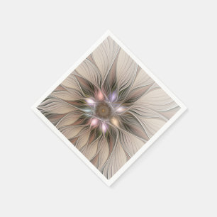 Joyful Flower Abstract Beige Brown Floral Fractal Napkin