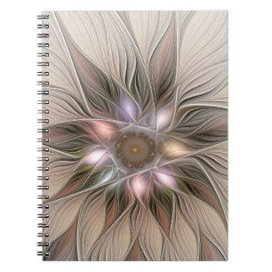 Joyful Flower Abstract Beige Brown Floral Fractal Notebook