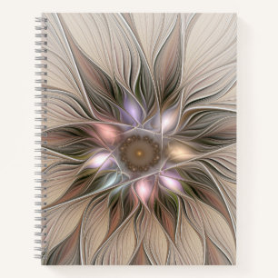 Joyful Flower Abstract Beige Brown Floral Fractal Notebook