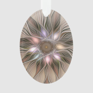 Joyful Flower Abstract Beige Brown Floral Fractal Ornament