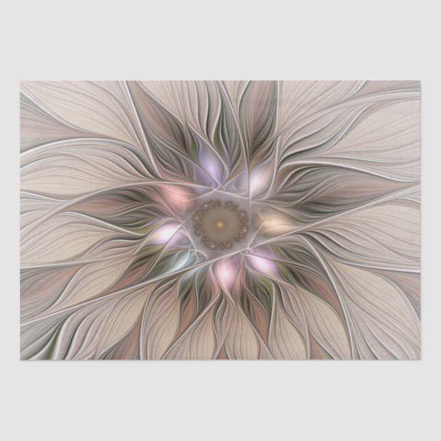 Joyful Flower Abstract Beige Brown Floral Fractal Tissue Paper (Front)