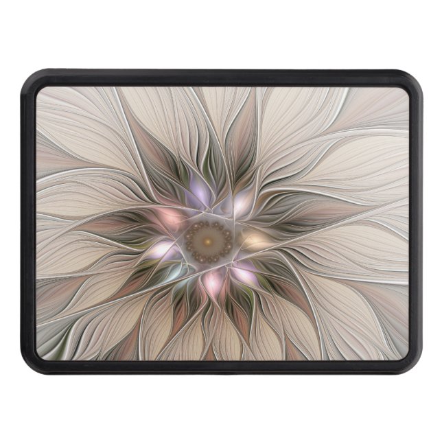 Joyful Flower Abstract Beige Brown Floral Fractal Trailer Hitch Cover (Front)