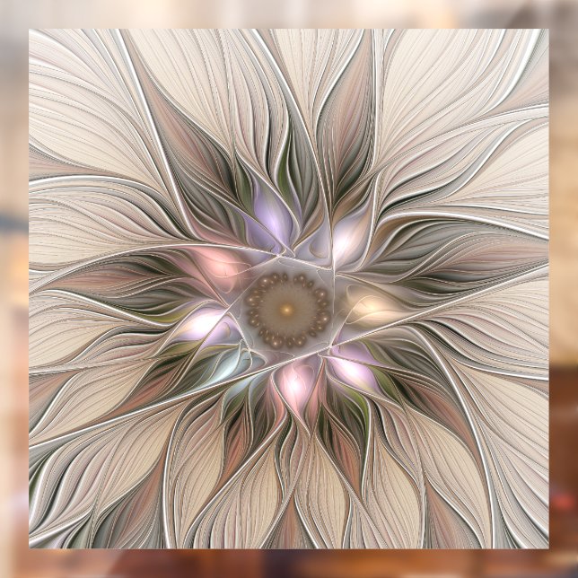 Joyful Flower Abstract Beige Brown Floral Fractal Window Cling (Sheet 2)
