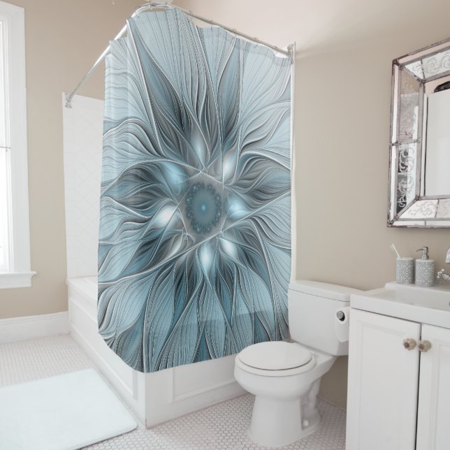 Joyful Flower Abstract Blue Grey Floral Fractal (In Situ)