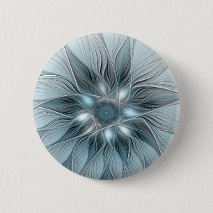 Joyful Flower Abstract Blue Grey Floral Fractal 2 Inch Round Button