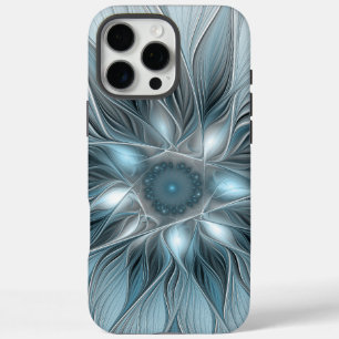 Joyful Flower Abstract Blue Grey Floral Fractal iPhone 16 Pro Max Case