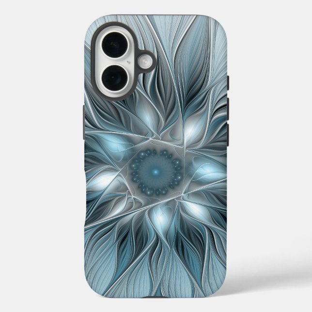Joyful Flower Abstract Blue Grey Floral Fractal Case-Mate iPhone Case (Back)