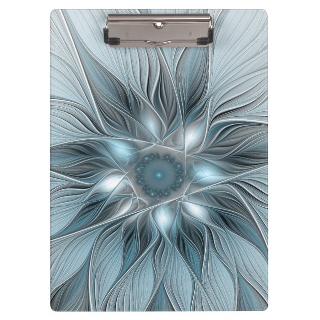 Joyful Flower Abstract Blue Grey Floral Fractal Clipboard (Front)