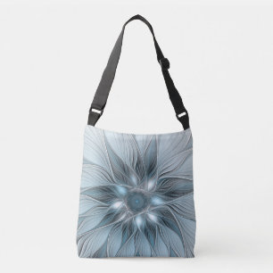Joyful Flower Abstract Blue Grey Floral Fractal Crossbody Bag