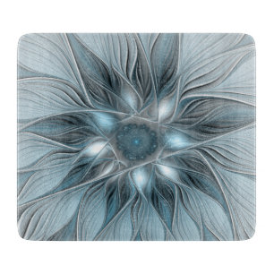 Joyful Flower Abstract Blue Grey Floral Fractal Cutting Board