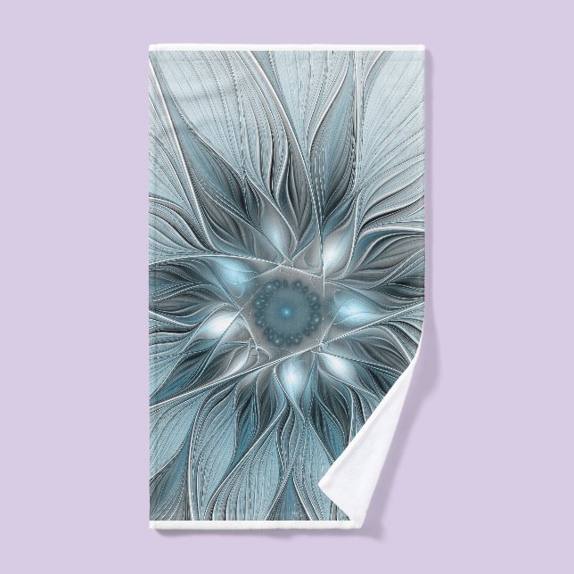 Joyful Flower Abstract Blue Grey Floral Fractal Hand Towel (Hand Towel)