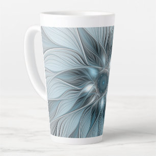 Joyful Flower Abstract Blue Grey Floral Fractal Latte Mug