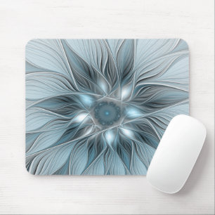 Joyful Flower Abstract Blue Grey Floral Fractal Mouse Pad