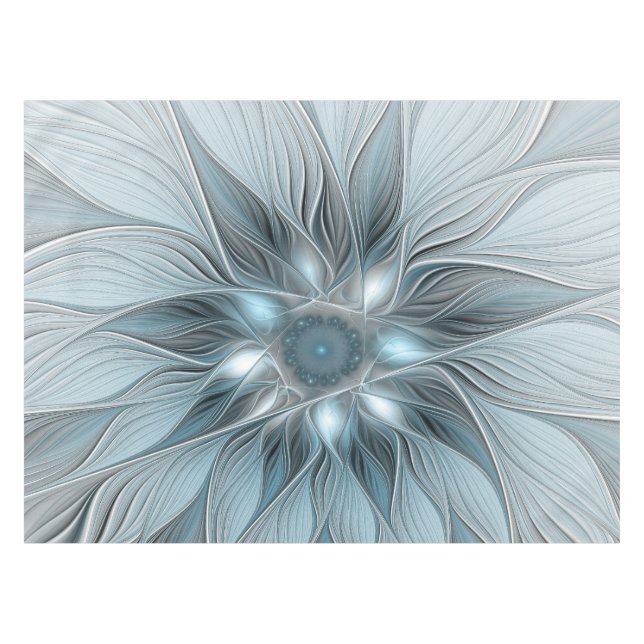 Joyful Flower Abstract Blue Grey Floral Fractal Tablecloth (Front (Horizontal))