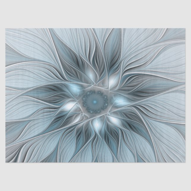 Joyful Flower Abstract Blue Grey Floral Fractal Tissue Paper (Front)
