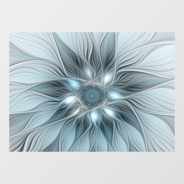 Joyful Flower Abstract Blue Grey Floral Fractal Window Cling (Sheet)