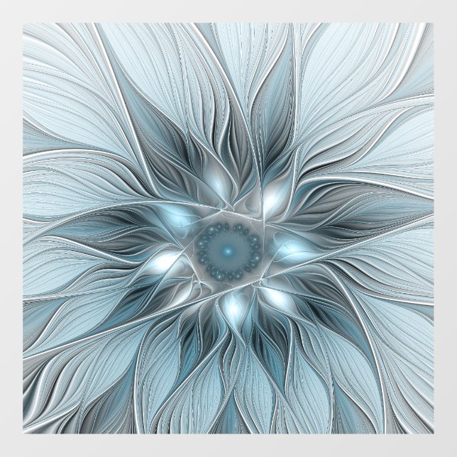Joyful Flower Abstract Blue Grey Floral Fractal Window Cling (Sheet)