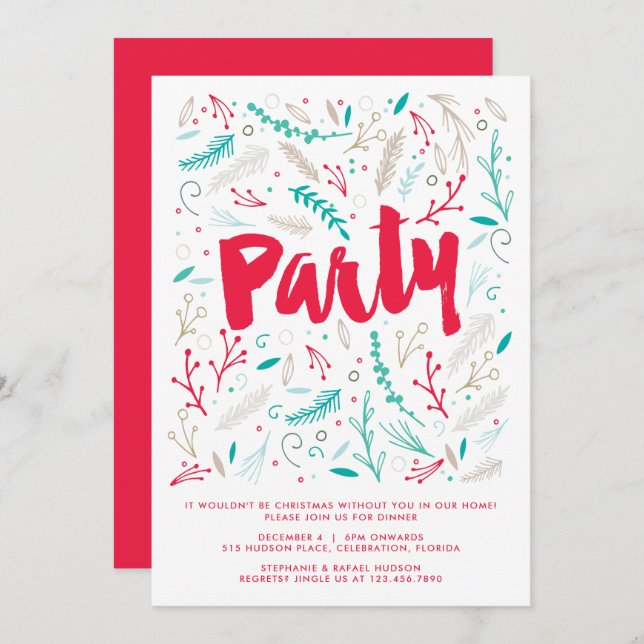 Joyful Foliage Christmas Holiday Party Invitation (Front/Back)