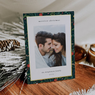 Joyful Foliage Christmas Photo Foil Holiday Card