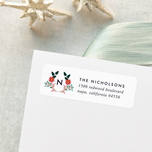 Joyful Foliage | Holiday Monogram Return Address (Creator Uploaded)