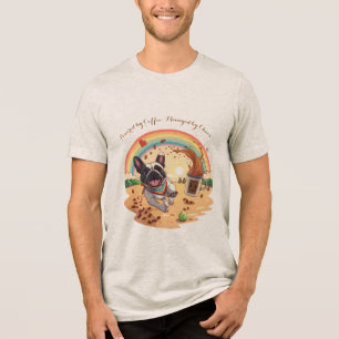 Joyful French Bulldog & Coffee Splash – Paws, Tri-Blend Shirt
