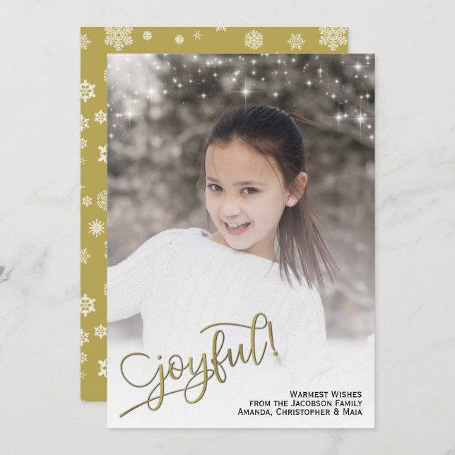 Joyful! Full Frame Photo with Glitter Stars  Holiday Card (Front/Back)