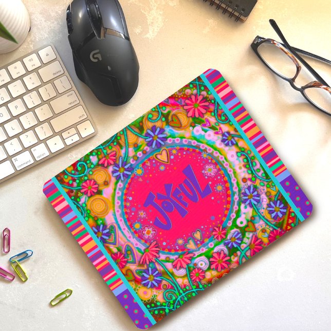 Joyful Fun Christmas Modern Stripe Inspirivity Mouse Pad (Creator Uploaded)
