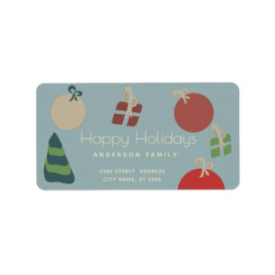 Joyful fun colourful ornaments gifts Holiday Label