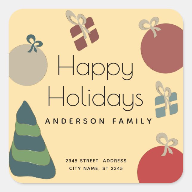 Joyful fun colourful ornaments gifts Holiday  Square Sticker (Front)