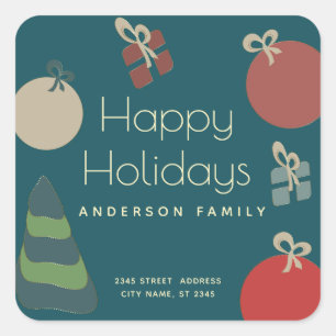 Joyful fun colourful ornaments gifts Holiday Square Sticker