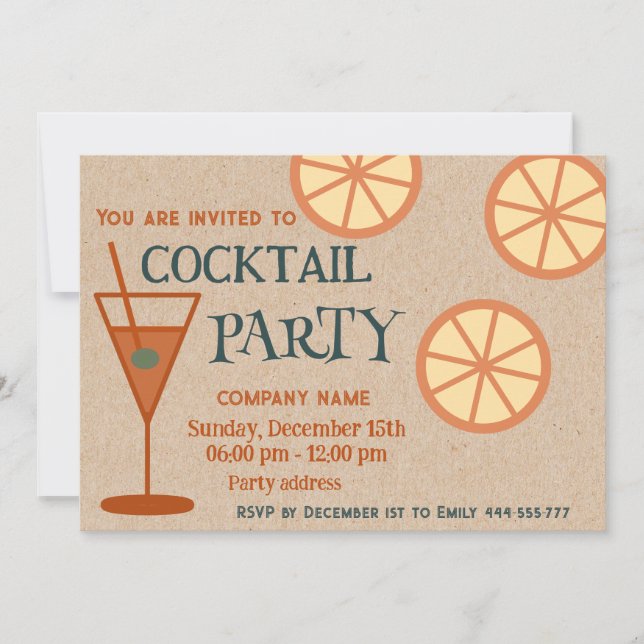 Joyful fun cool cardboard cocktail party corporate invitation (Front)