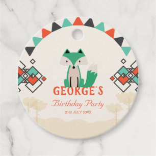 Joyful Geometric Shapes Tribal Fox Birthday Favour Tags