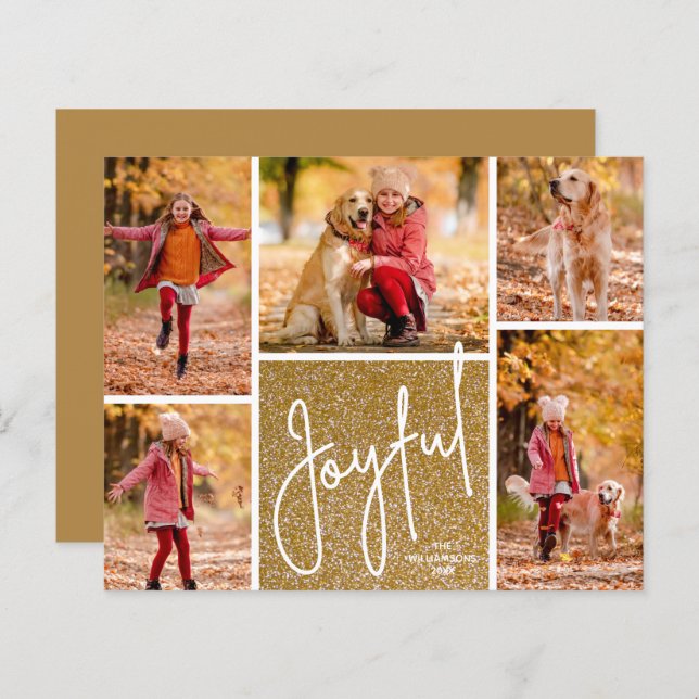 JOYFUL Gold Budget Holiday Cards (Front/Back)