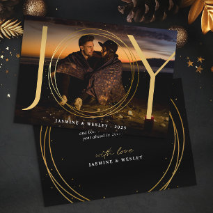 Joyful Gold Couple Photo Christmas Holiday Card