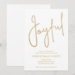 JOYFUL Gold Faux Foil on White Christmas Party Invitation