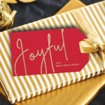 JOYFUL Gold Faux Foil Red Christmas Gift Tags<br><div class="desc">Joyful in a faux gold foil script and your names in chic lettering,  these red gift tags or party favor tags are stylish for any Christmas holiday occasion.</div>