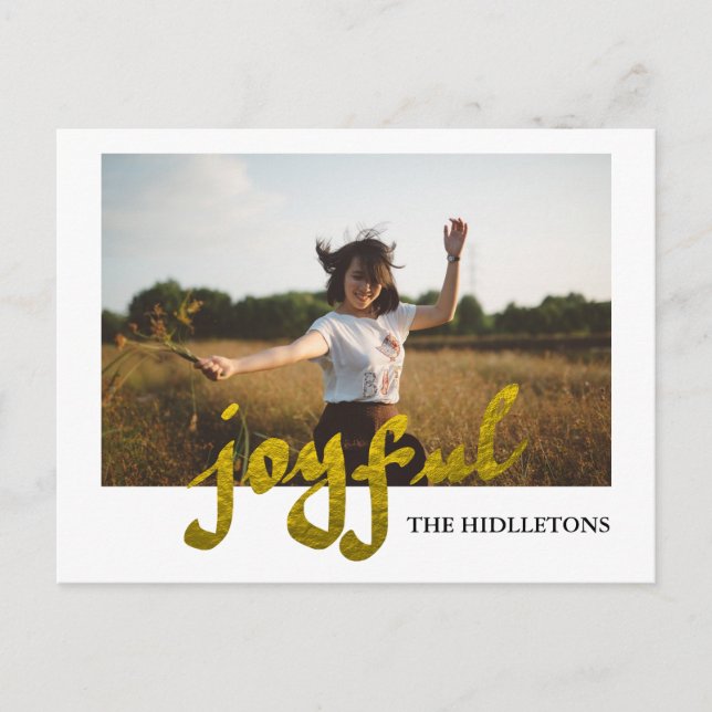 Joyful Gold Foil Modern Holiday Typography Photo (Front)