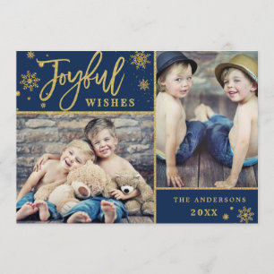 Joyful Gold Frame Christmas 2 PHOTO Greeting Holiday Card