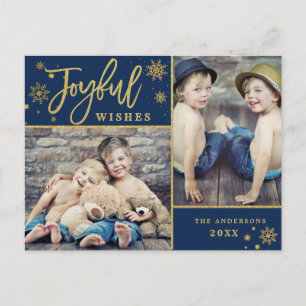 Joyful Gold Frame Modern Script 2 PHOTO Holiday Postcard