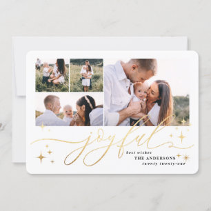Joyful gold multi photo christmas card