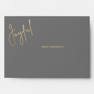 JOYFUL Gold Script on Black Christmas Envelope