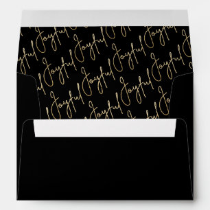 JOYFUL Gold Script on Black Christmas Envelope