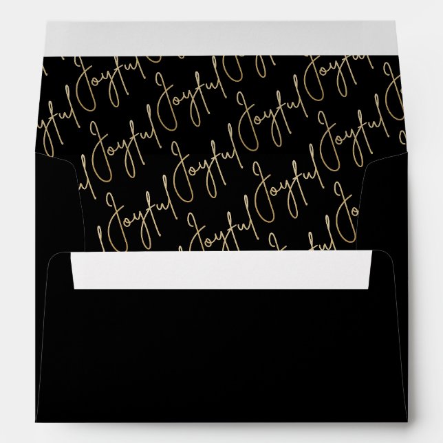 JOYFUL Gold Script on Black Christmas Envelope (Back (Bottom))
