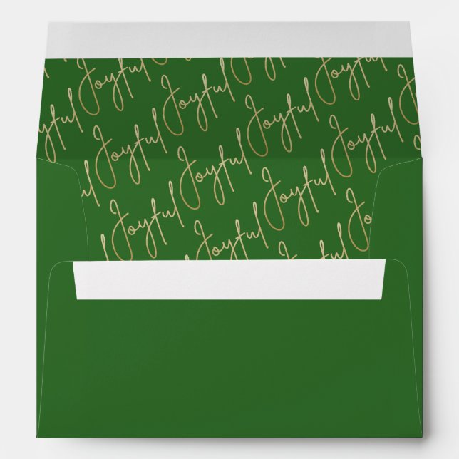 JOYFUL Gold Script on Green Christmas Envelope (Back (Bottom))