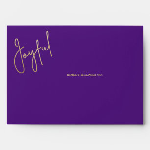 JOYFUL Gold Script on Purple Christmas Envelope