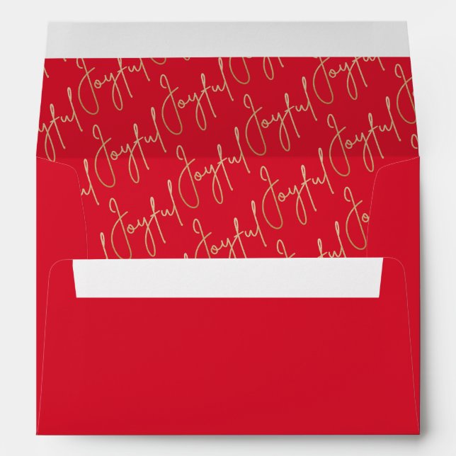 JOYFUL Gold Script on Red Christmas Envelope (Back (Bottom))