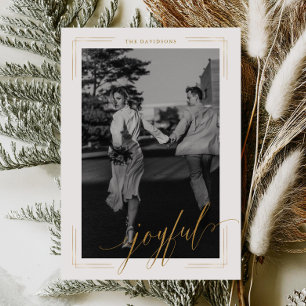 Joyful Golden Glitter Script Photo Christmas Card