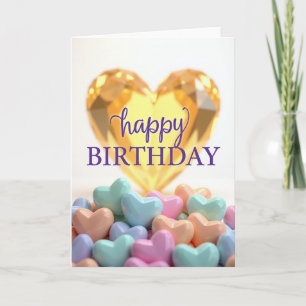 Joyful Golden Heart Birthday Card